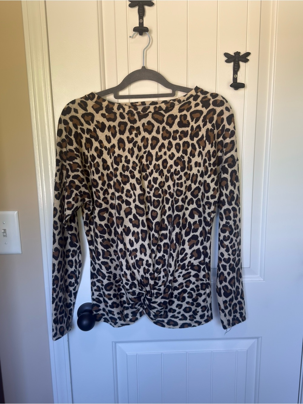 gaze Leopard Print Long Sleeve Twist Front Top - Tan